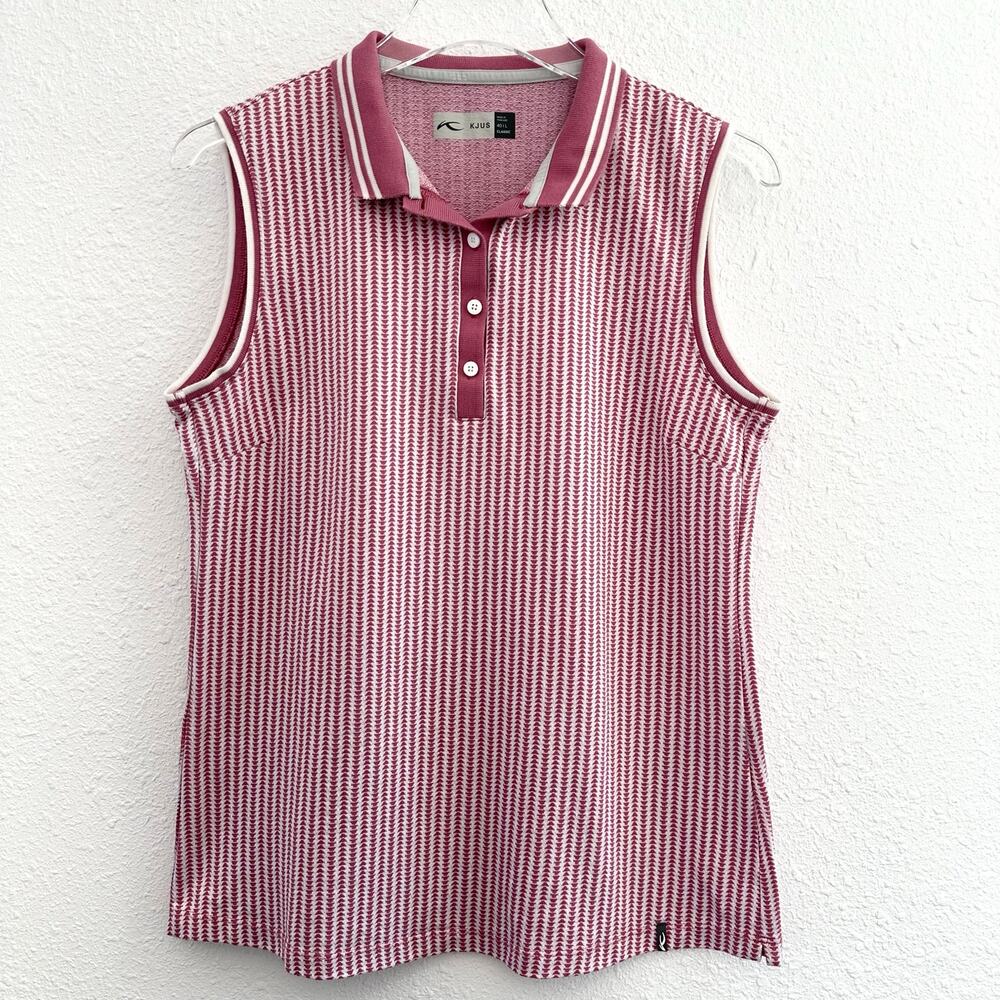 KJUS Ella Structure Sleeveless Polo Tank 40 Large Pink White Tennis Athleisure